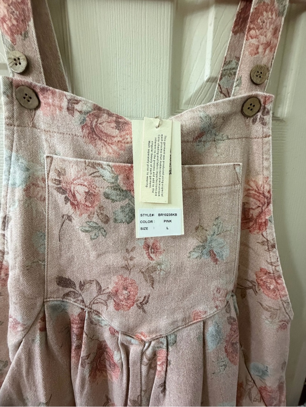 Pink Floral Women's Overall light weight denim wide leg with Adjustable Straps